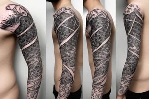 a flow made of radiant energy on the back from left to right in the shape of a tree tattoo idea