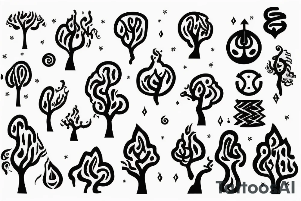 a flow made of radiant energy on the back from left to right in the shape of a tree tattoo idea