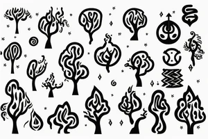 a flow made of radiant energy on the back from left to right in the shape of a tree tattoo idea
