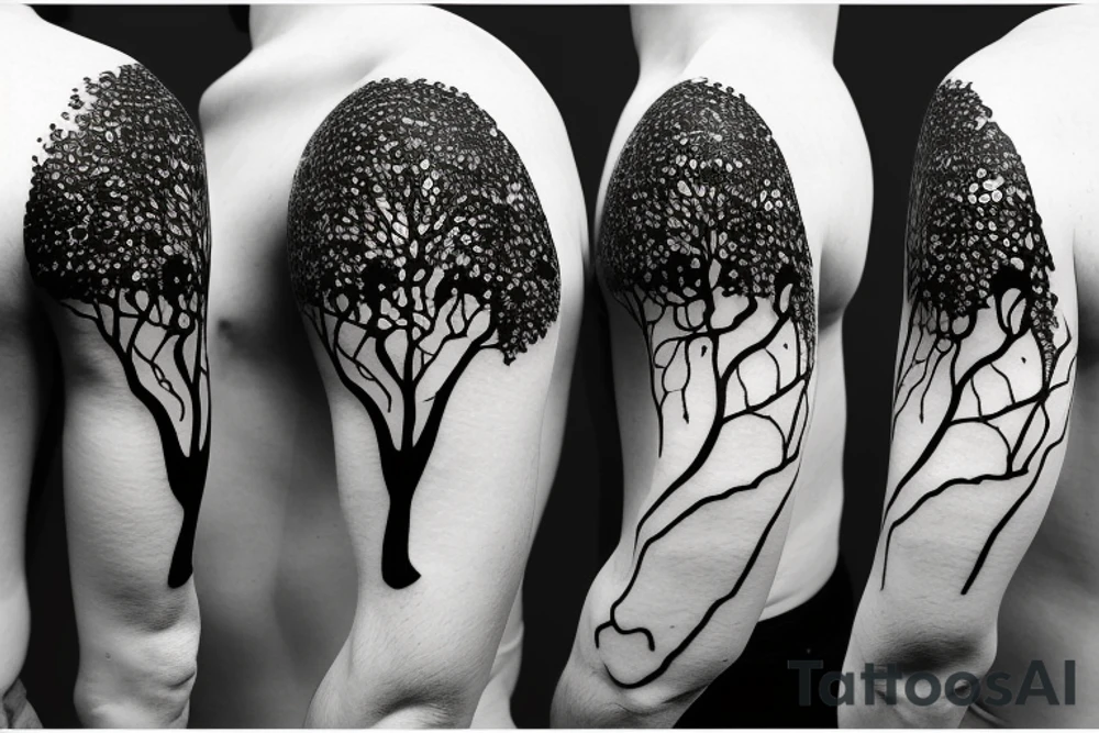 a shape made of radiant energy on the back from left to right in the shape of a tree tattoo idea
