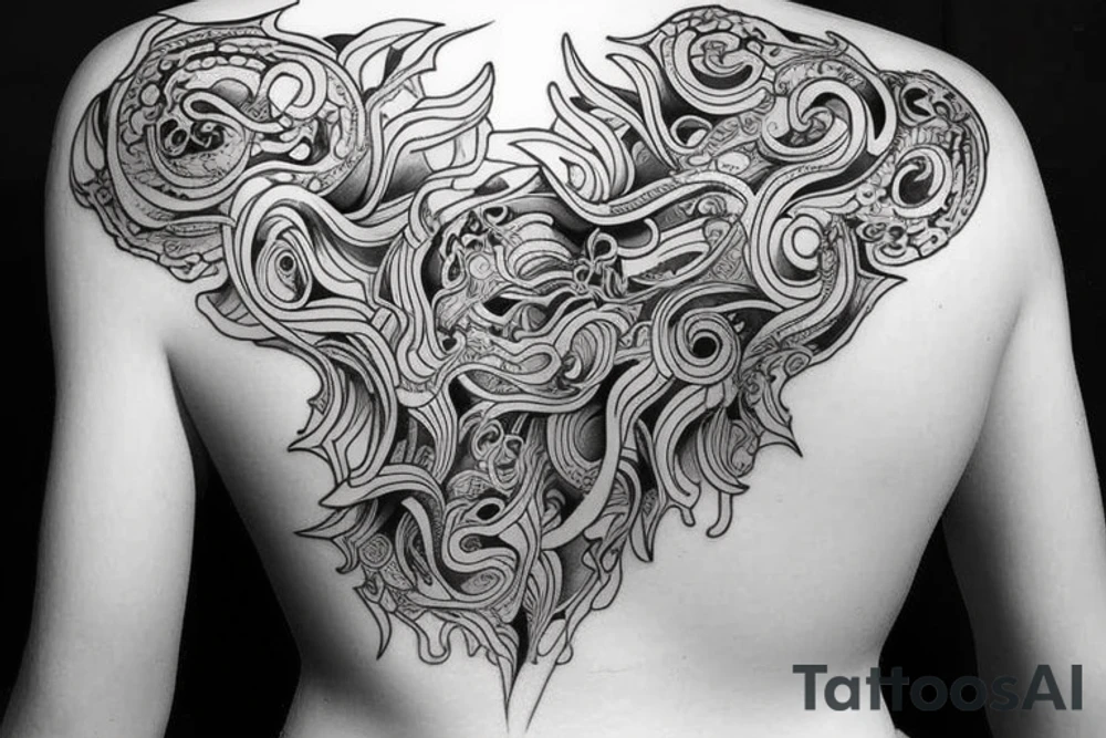 Organic shapes that is flowy and radiant, on the back tattoo idea