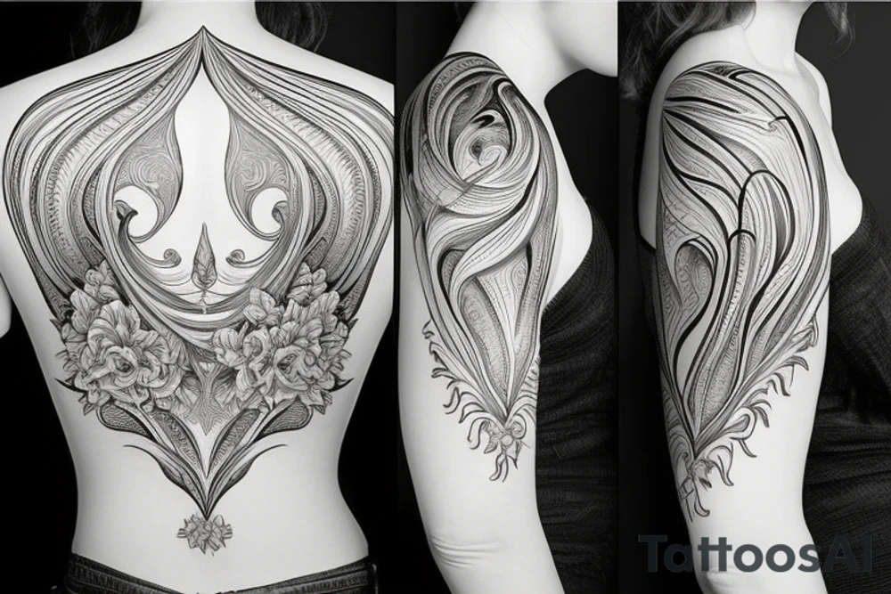 Organic shape that is flowy and radiant, on the back tattoo idea