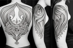 Organic shape that is flowy and radiant, on the back tattoo idea