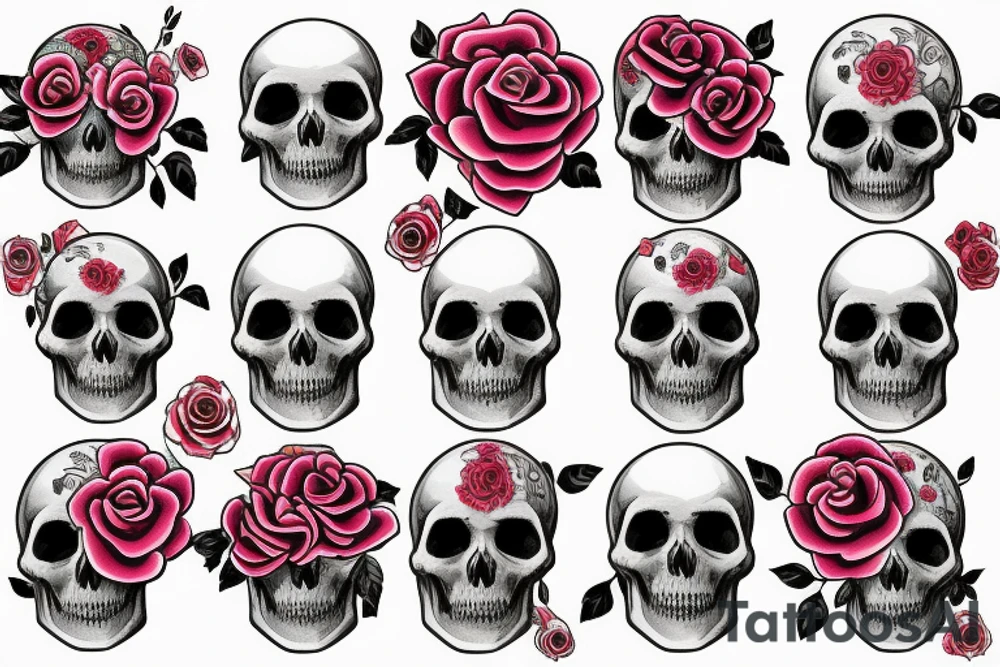 Sketch with roses and skull in traditional style tattoo idea
