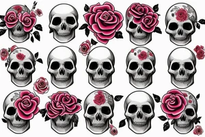 Sketch with roses and skull in traditional style tattoo idea