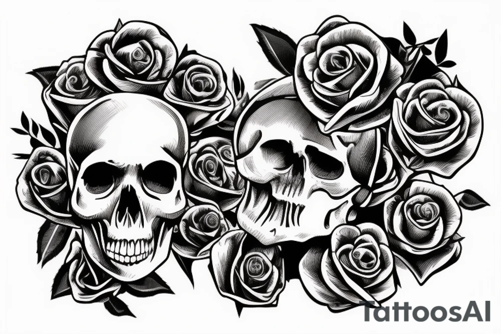 Sketch with roses and skull in traditional style tattoo idea