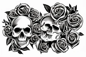 Sketch with roses and skull in traditional style tattoo idea