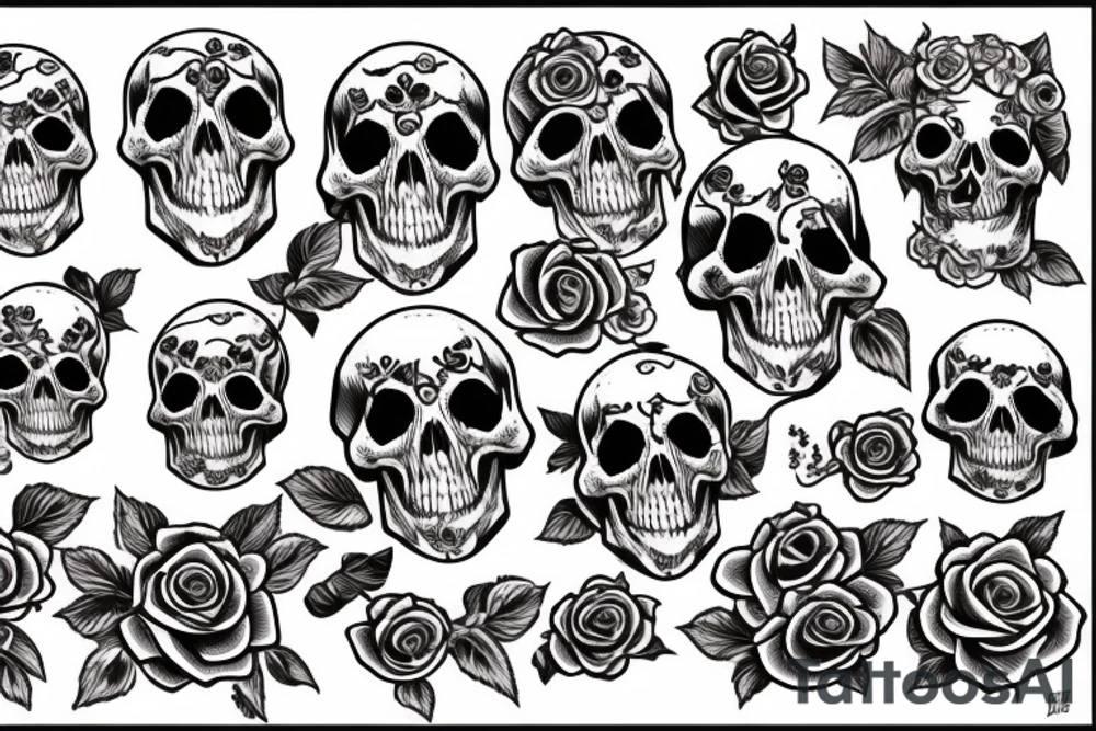 Sketch with roses and skull in traditional style tattoo idea
