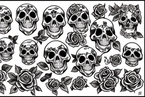 Sketch with roses and skull in traditional style tattoo idea