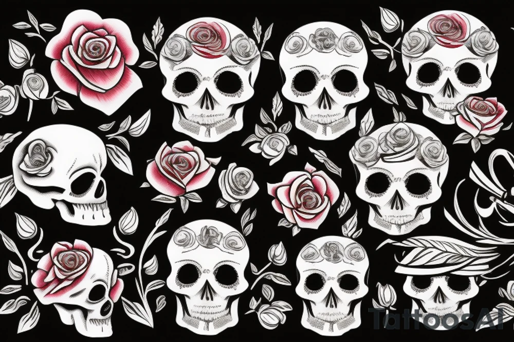 Sketch with roses and skull in traditional style tattoo idea