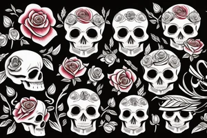 Sketch with roses and skull in traditional style tattoo idea