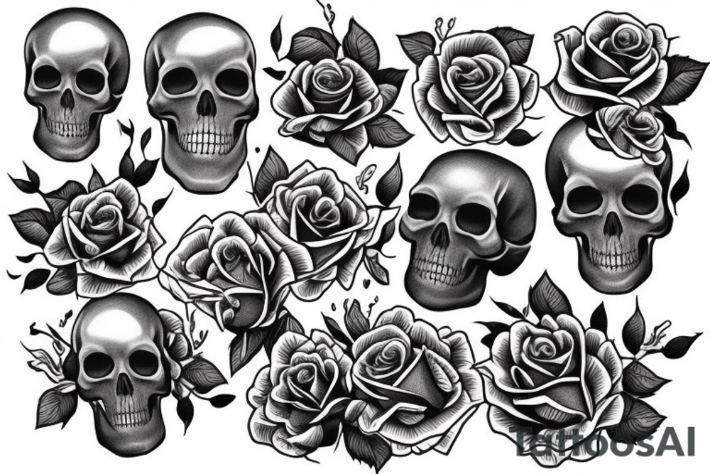 roses and skull in traditional style tattoo idea