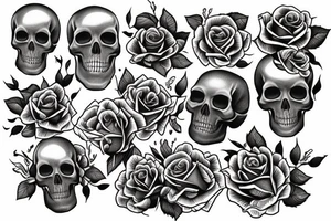 roses and skull in traditional style tattoo idea