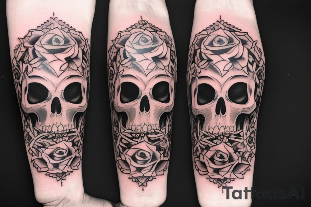 roses and skull in traditional style tattoo idea