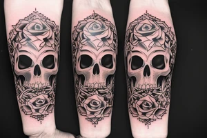 roses and skull in traditional style tattoo idea