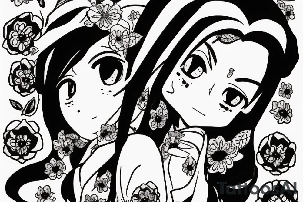 Nezuko from demon slayer with flower tattoo idea