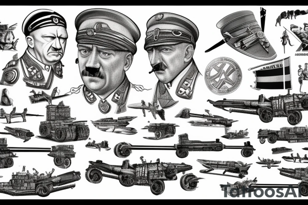 Hitler, tiger tank, Bismark battle ship,WW2 aircrafts tattoo idea