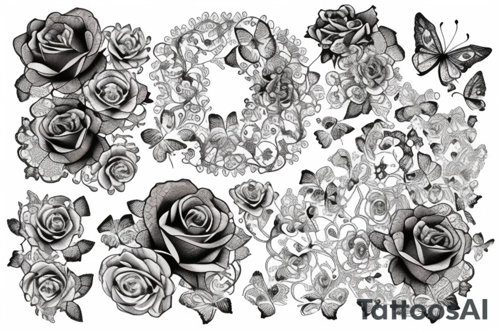 lace background with 4 roses and 2 butterflies tattoo idea lace background with 4 roses and 2 butterflies tattoo idea