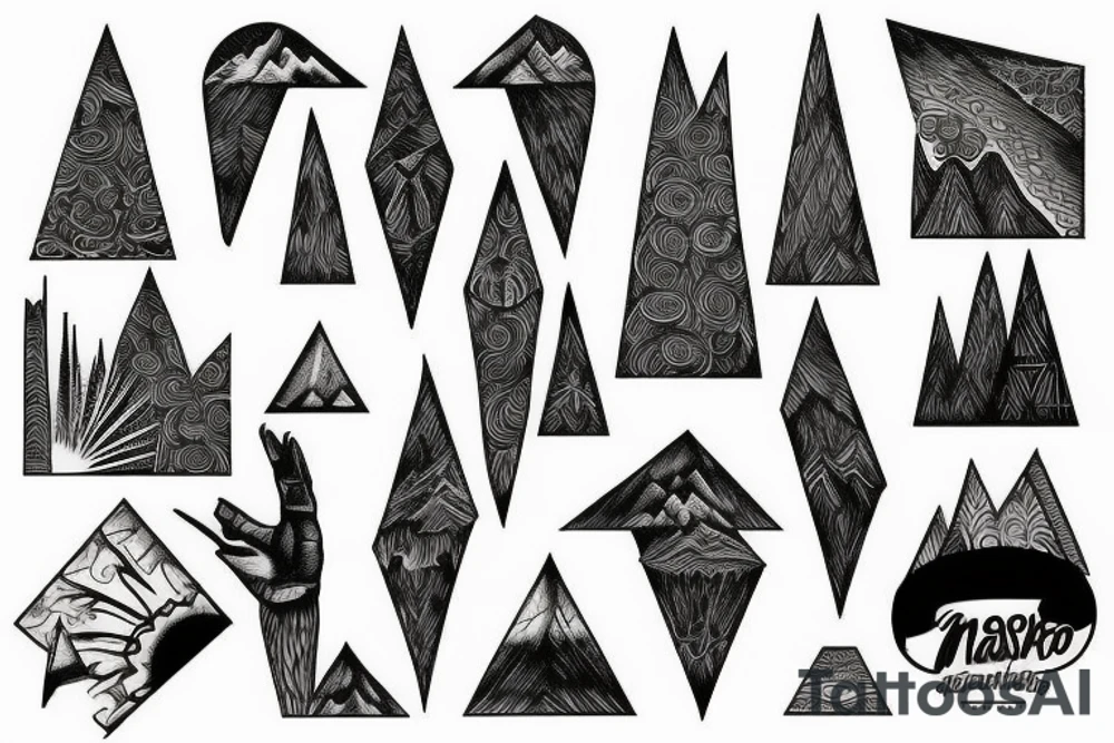 Sky, mountain, trees tattoo idea