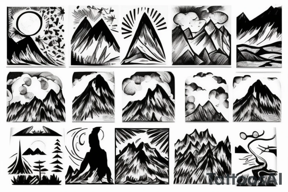 Sky, mountain, trees tattoo idea
