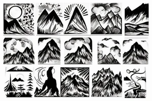 Sky, mountain, trees tattoo idea