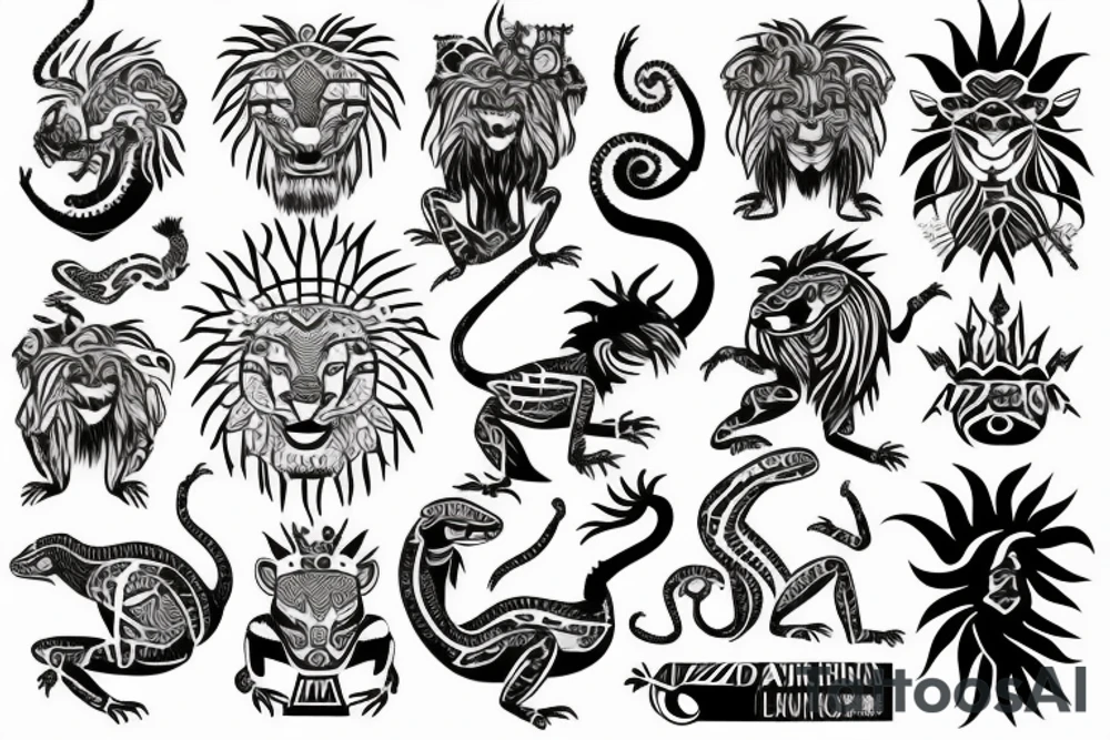 Lizard with lion hair aztec tattoo idea
