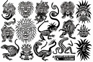 Lizard with lion hair aztec tattoo idea