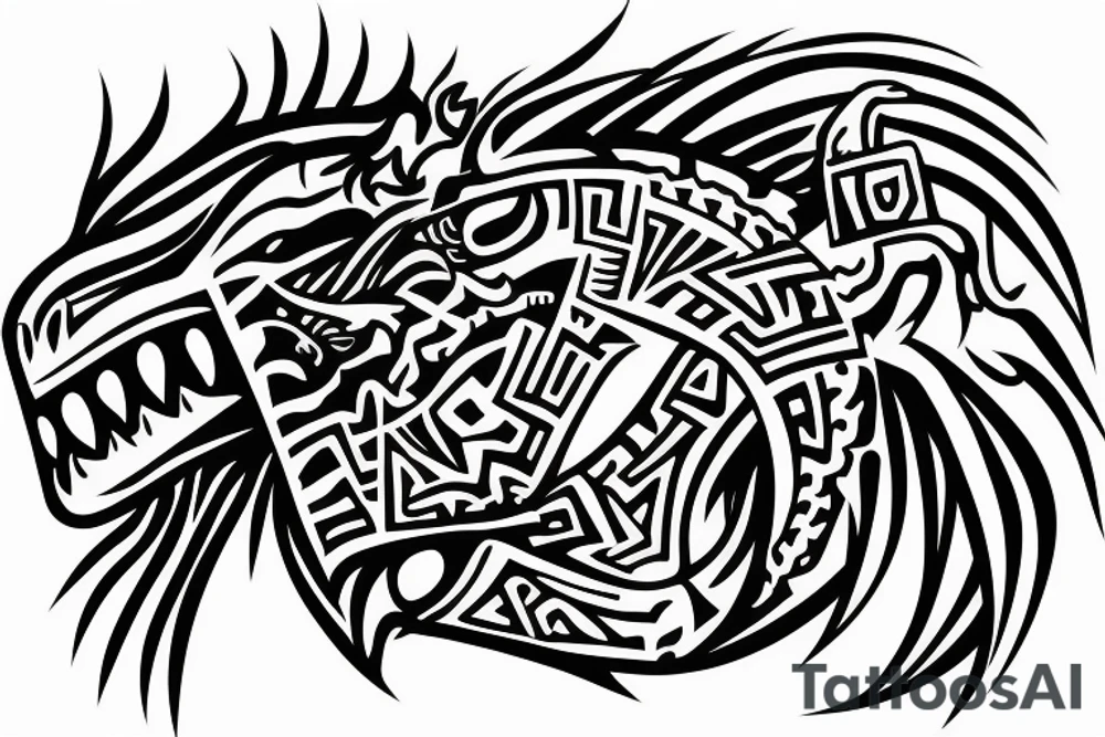 Lizard with lion hair aztec tattoo idea