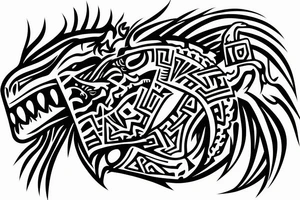 Lizard with lion hair aztec tattoo idea