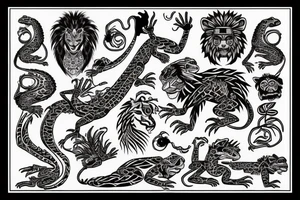 Lizard with lion hair aztec tattoo idea