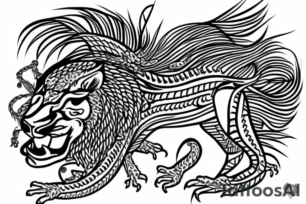 Lizard with lion hair aztec tattoo idea
