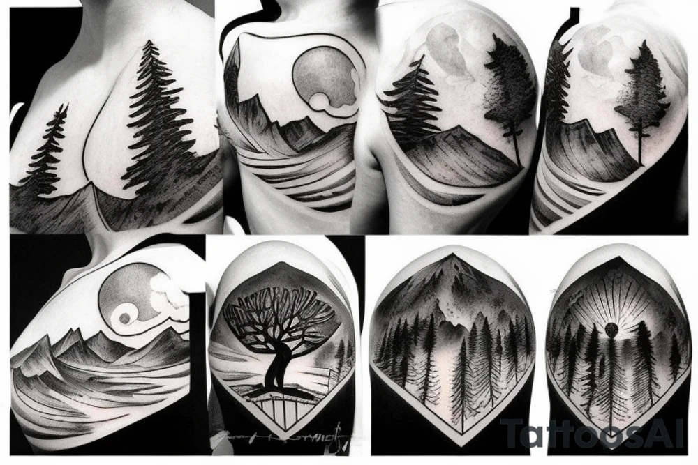 Sky, mountain, trees, tatoo on chest tattoo idea Sky, mountain, trees, tatoo on chest tattoo idea