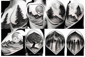 Sky, mountain, trees, tatoo on chest tattoo idea