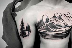 Sky, mountain, trees, tatoo on chest tattoo idea