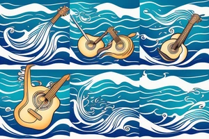 a guitar with ocean waves wrapping around tattoo idea