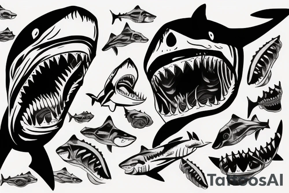 shark zombie with fresh wounds tattoo idea