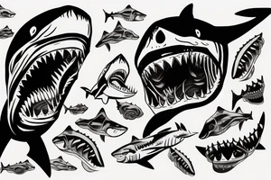 shark zombie with fresh wounds tattoo idea