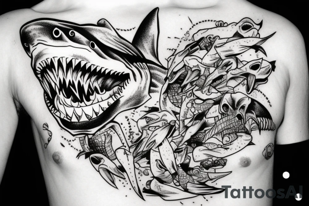 shark zombie with fresh wounds tattoo idea