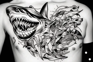 shark zombie with fresh wounds tattoo idea