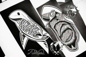 detailed image of a shark with fresh wounds tattoo idea