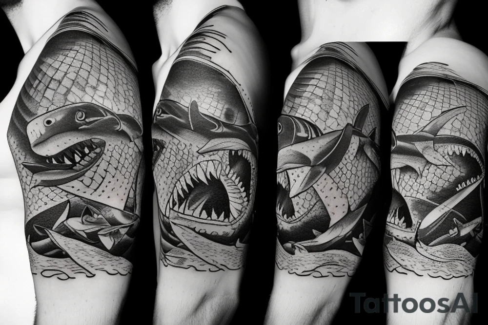 detailed image of a shark with fresh wounds tattoo idea