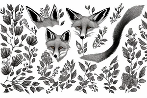 red fox surrounded by large buds of beautiful flowers tattoo idea