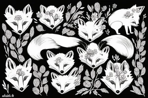 red fox surrounded by large buds of beautiful flowers tattoo idea