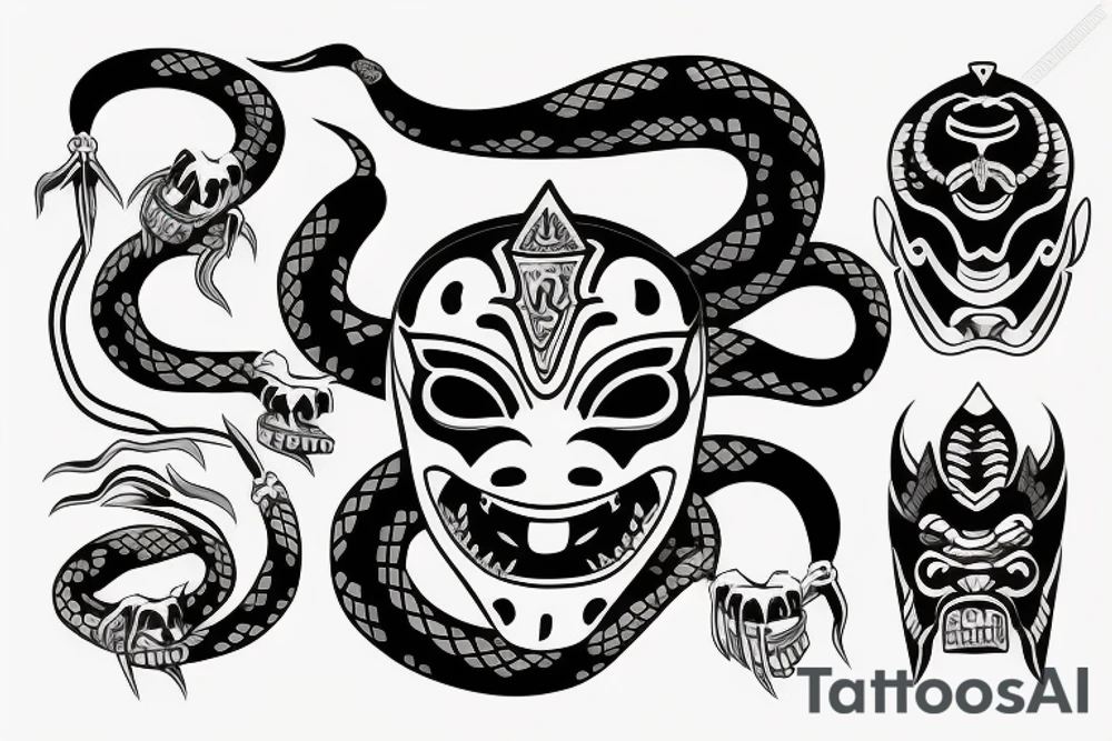 ritual mask oni with snake tattoo idea