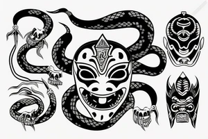 ritual mask oni with snake tattoo idea