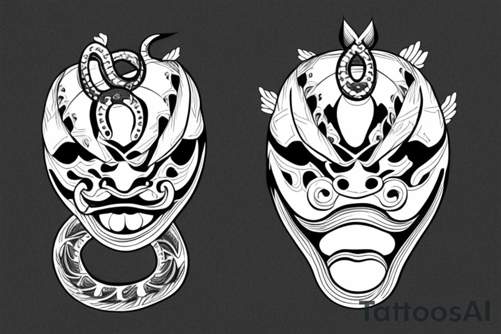 ritual mask oni with snake tattoo idea