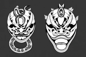 ritual mask oni with snake tattoo idea