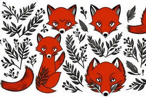 red fox surrounded by large buds of beautiful flowers tattoo idea