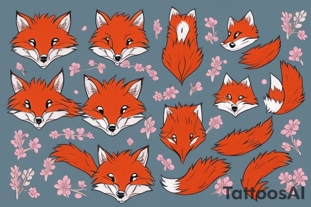 red fox surrounded by large buds of beautiful flowers tattoo idea