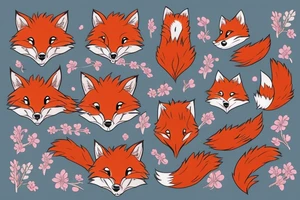 red fox surrounded by large buds of beautiful flowers tattoo idea